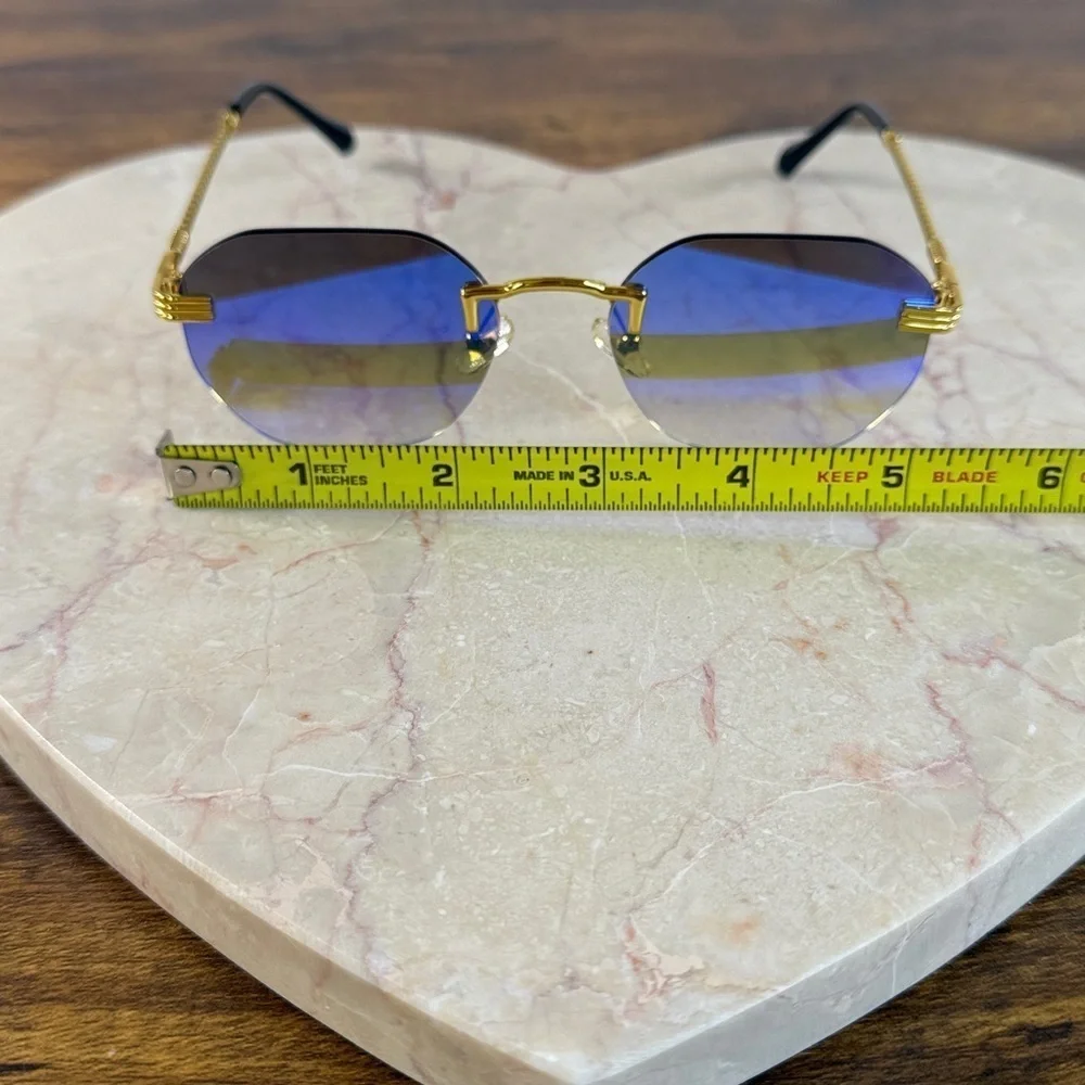 Gold and Blue Rimless Sunglasses